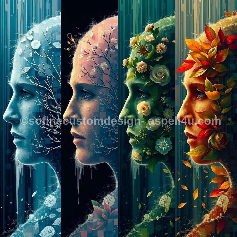Four Elemental Faces of Nature AI Created One of a Kind Digital Download Canvas Poster Wall Art Print DIY Printable Gift Make Your Own Craft
