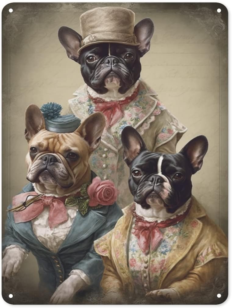 Fancy Dressed Dogs Home Decor Art Print Animal Lover Decor Gift Retro Vintage Style Metal Sign 12x8 in