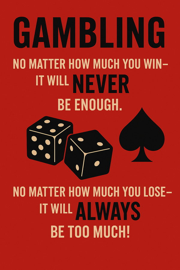 Gambling Addiction Awareness Poster – Bold Anti-Gambling Wall Art Print for Recovery Centers, Classrooms, Offices – Digital Download Only