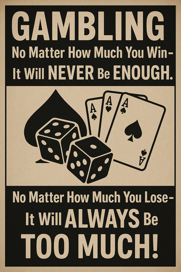 Gambling Addiction Awareness Poster – Bold Anti-Gambling Wall Art Print for Recovery Centers, Classrooms, Offices – Digital Download Only 
