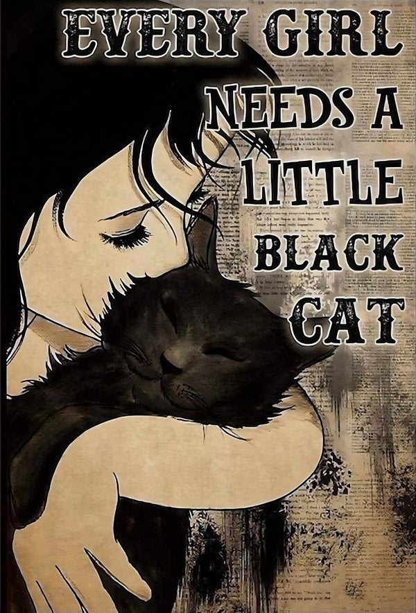 Girl Needs A Black Cat  - Create Your Own Art - Digital Download - Custom Wall Print - Retro Vintage Style DIY Art - Gift for Friend