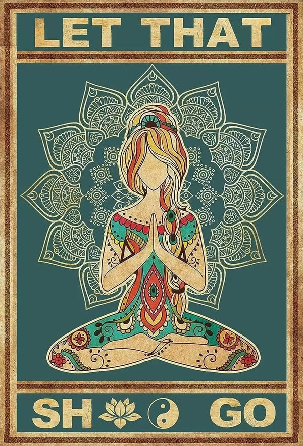 Hippie Girl - Yoga Lovers Gift - Let That Go Spiritual Zen Meditation Decor Buddha - High Resolution Digital Custom AI Designed Art