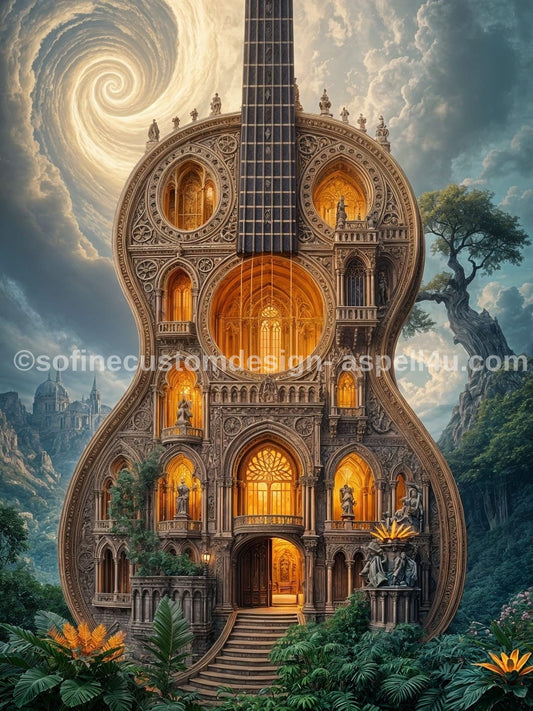 House of Rock Unique Guitar Print AI Created One of a Kind Digital Download Canvas Poster Wall Art Print DIY Printables Make Your Own Crafts