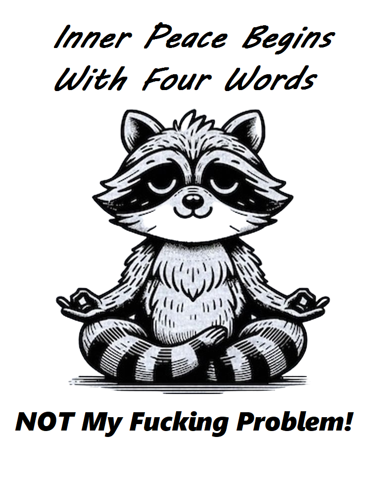 Inner Peace Begins With Four Words PNG, Funny Sarcastic Quote Raccoon - AI Created One of a Kind Digital Download Print - Junk Journal Page
