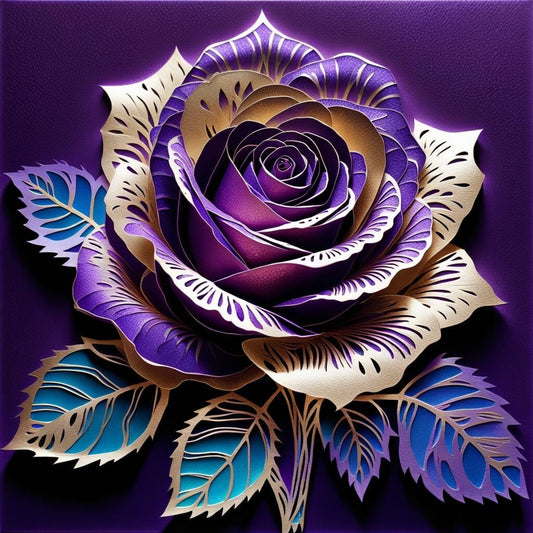Intricate Design Purple Gold Rose - Hand Crafted One of A Kind - Digital Download Wall Art, Poster Canvas Print,  Cottage Core, DIY Art Gift