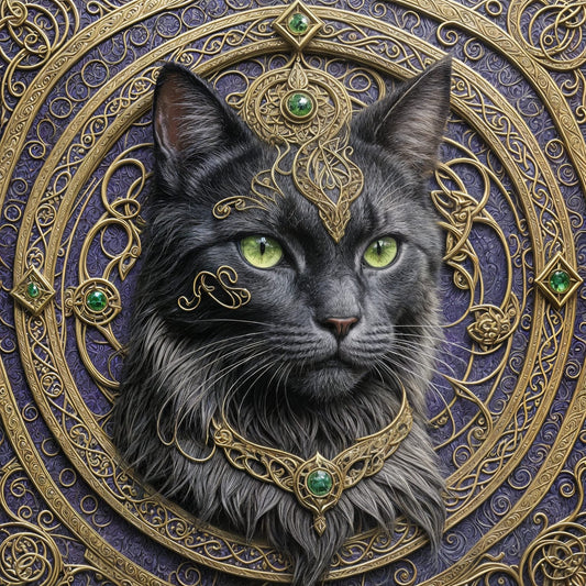 Intricately rendered feline visage - Printable AI Created Hand Crafted One of A Kind - Digital Download Wall Art Print Cottage Core DIY Gift