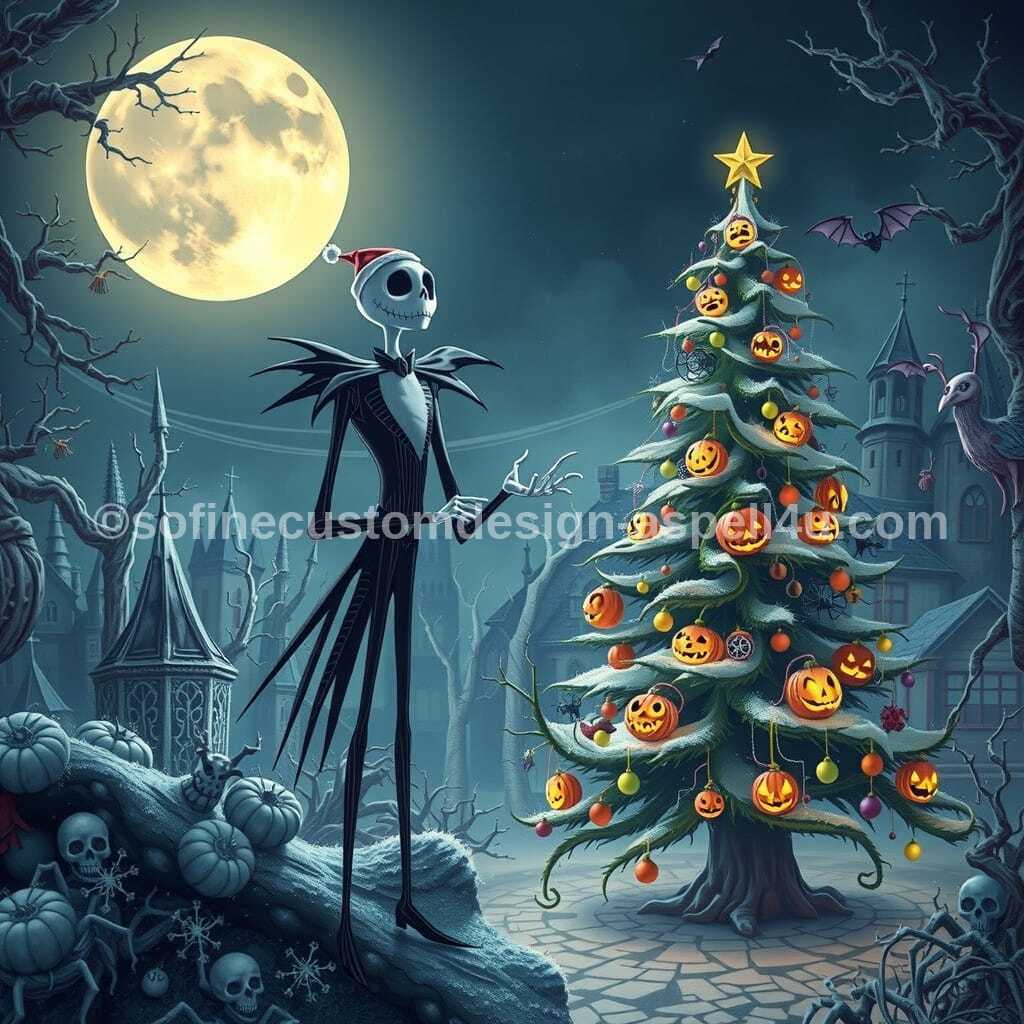 Jack Nightmare Before Christmas Tree AI Created One of a Kind Digital Download Canvas Poster Wall Art DIY Printable DIY Craft Supply