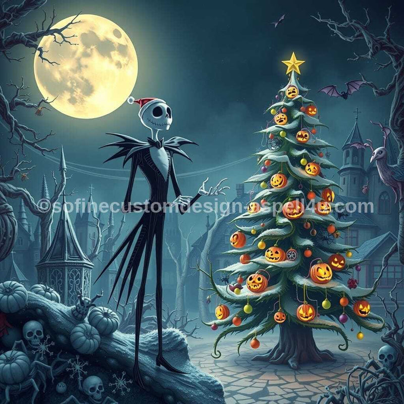 Jack Nightmare Before Christmas Tree AI Created One of a Kind Digital Download Canvas Poster Wall Art DIY Printable DIY Craft Supply