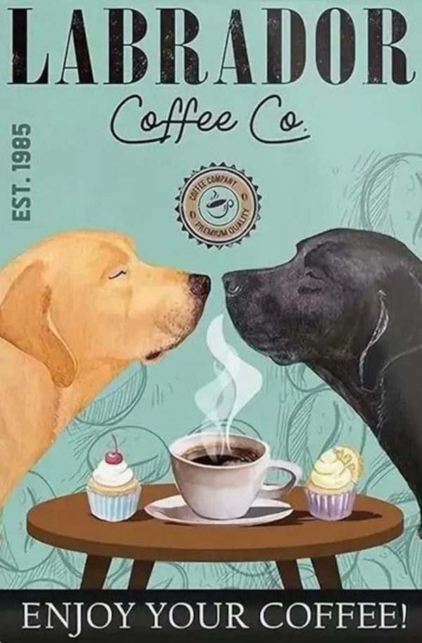 Labrador Coffee Co Vintage Poster Design Brown Labrador Silhouette with Coffee Cup Rustic Cafe Wall Art Printable Digital Download File