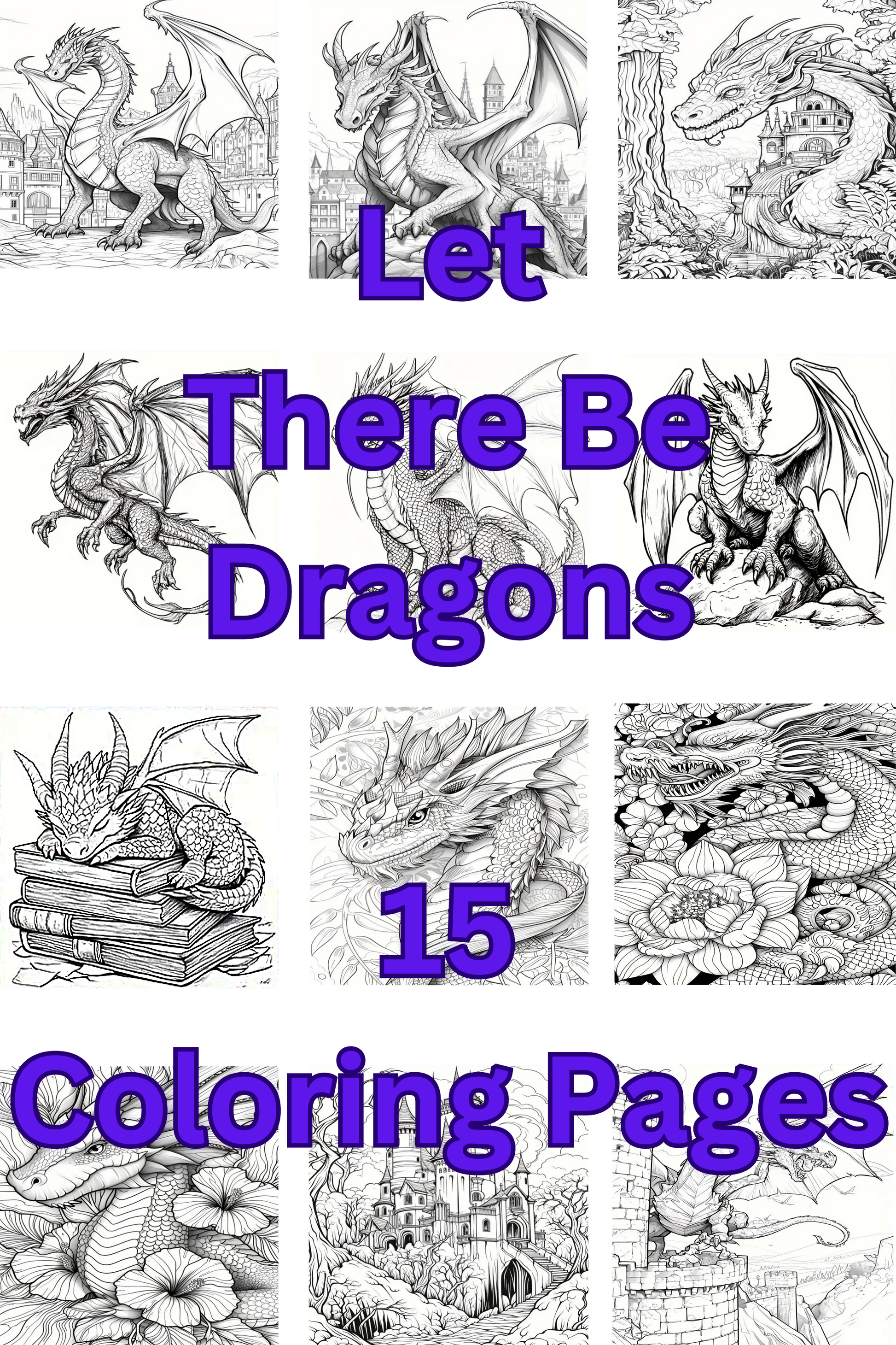 Let There Be Dragons AI Created Digital DIY Printable 15 Page Coloring Book Teachers Craft Supply Download, Print, and Edit with your PHONE