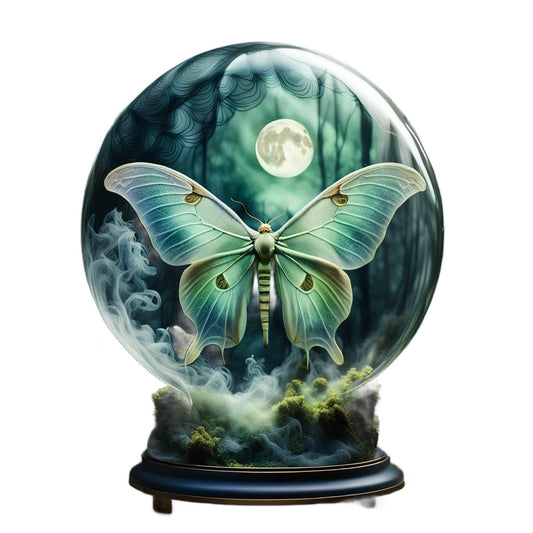 Lunar Moth Butterfly Crystal Ball Coven Wicca Art - AI Created Transparent Background High Res - Digital Download Cottage Core Craft Supply