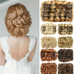 Messy Bun Hair Pieces Double Combs Clip-in Hair Bun Extension for Women Curly Elastic Short Ponytail Hairpiece for Daily Use