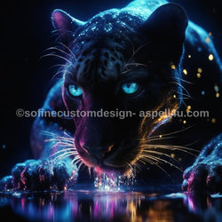 Mystic Moonlight Drink Black Panther - Digital Download - Canvas Poster - One of A Kind Print - Custom Made AI Designed