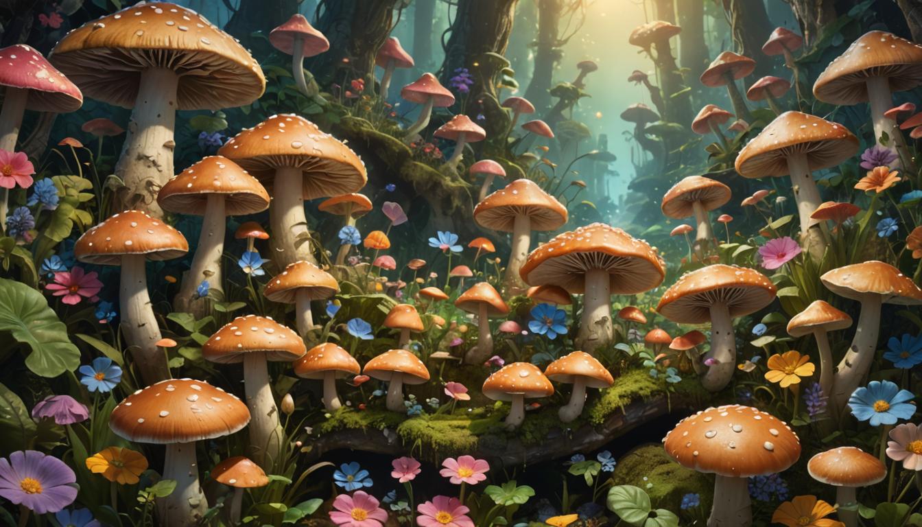 Mushroom Garden Fantasy Art - AI Created One of a Kind Digital Download Art Print - Canvas Poster Wall Art Junk Journal Fairy Core DIY Gift