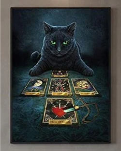 Mystical Black Cat Familiar With Tarot Cards - AI Enhanced Versatile Digital Designed Instant Download Fairycore, Cottagecore, DIY Craft