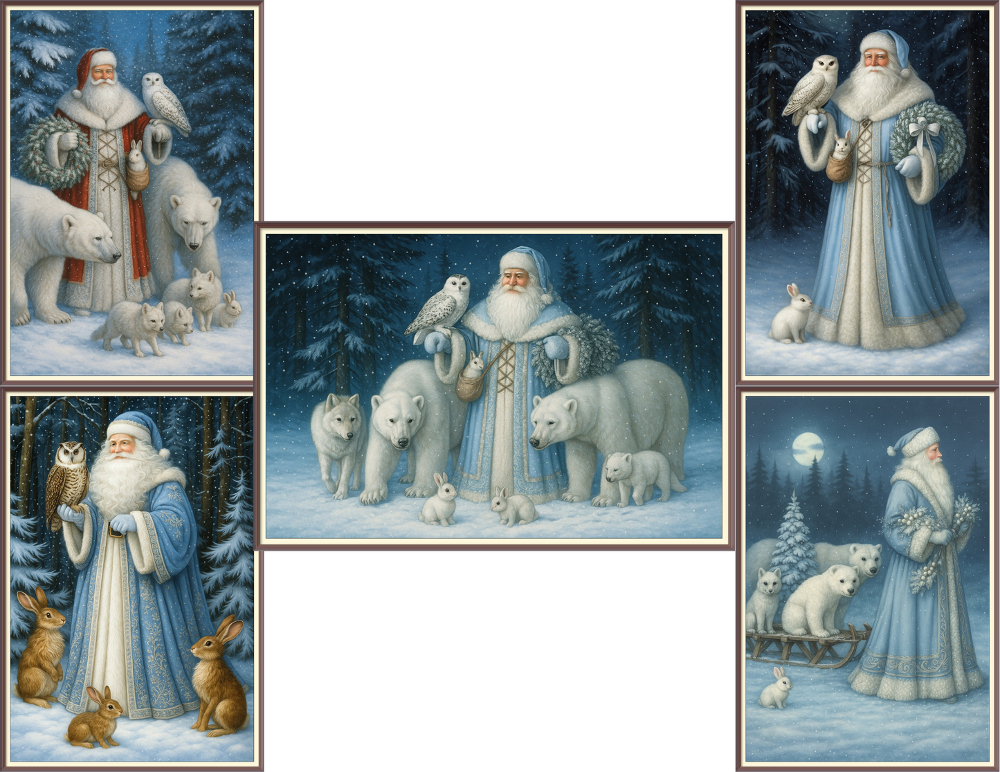 Old Man Christmas and Forest Animals AI Enhanced Digital Art Print Download – Vintage Holiday Santa Claus Illustration, Woodland Creatures (Copy)