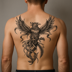 Phoenix Rebirth Full Back Tattoo Design | Rising Phoenix Blackwork Flash | Sacred Bird Printable Spiritual Tattoo Art Instant Download
