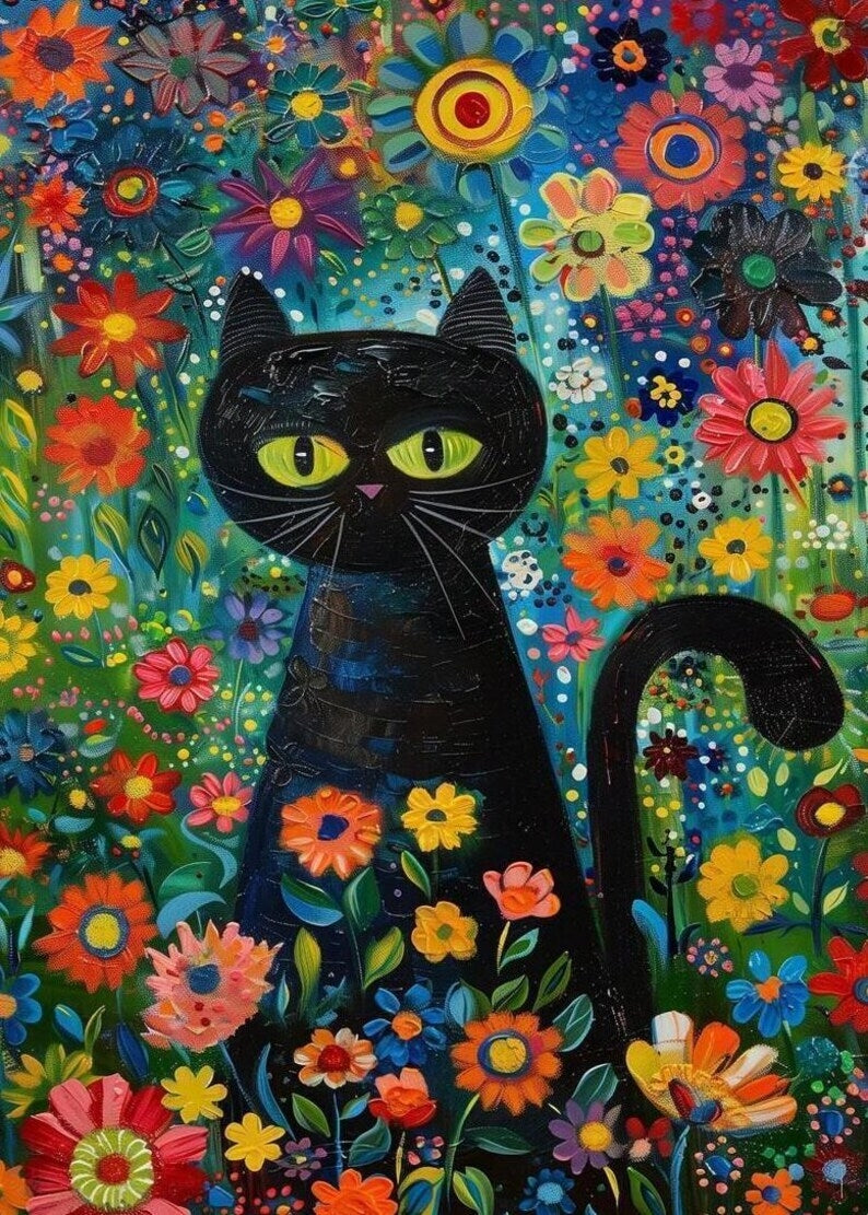 Abstract Cat Digital Download – Celtic Feline Picasso Style Art