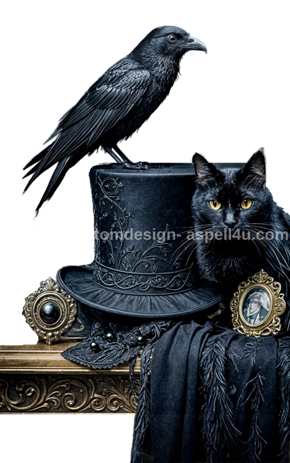 Poe Raven and Black Familiar AI Created One of a Kind Digital Download Canvas Poster Wall Art Print DIY Printable Gift Make Your Own Crafts
