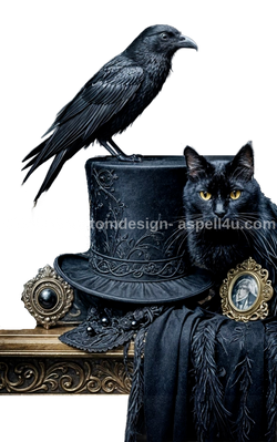 Poe Raven and Black Familiar AI Created One of a Kind Digital Download Canvas Poster Wall Art Print DIY Printable Gift Make Your Own Crafts

