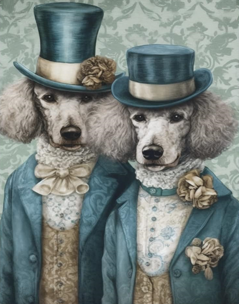 Fancy Dressed Dogs Print and Frame Wall Art Home Decor Fantasy Print Digital download Instant Access Create Your Own Art Print Can Be Edited