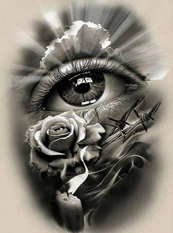 Printable Eye with Rose Tattoo - Printable AI Created Hand Crafted One of A Kind - Digital Download Wall Art Print Cottage Core DIY Gift