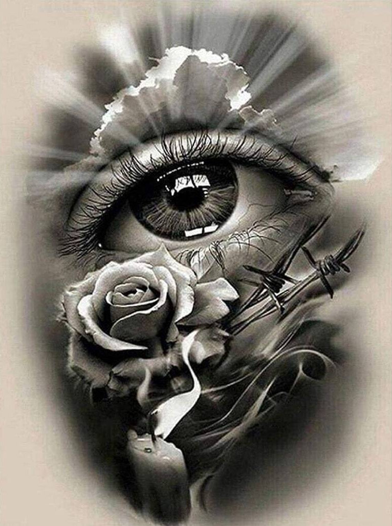 Printable Eye with Rose Tattoo - Printable AI Created Hand Crafted One of A Kind - Digital Download Wall Art Print Cottage Core DIY Gift