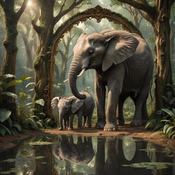 Baby Elephant and its Momma Loving Moments ENCHANTED FOREST - Digital Download - Canvas Poster - One of A Kind Print - Custom Made AI Designed (Copy) (Copy)