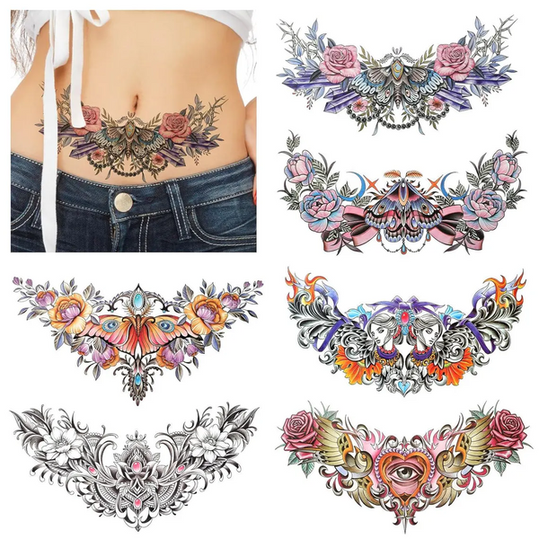Realistic Floral Fantasy Lower Abdomen Tattoos 6 Sheet Set for Scar Concealment Bold Body Art Printable Temporary Tattoo Digital Download