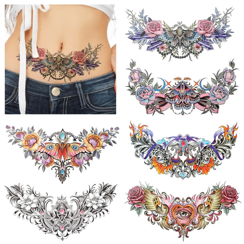 Realistic Floral Fantasy Lower Abdomen Tattoos 6 Sheet Set for Scar Concealment Bold Body Art Printable Temporary Tattoo Digital Download