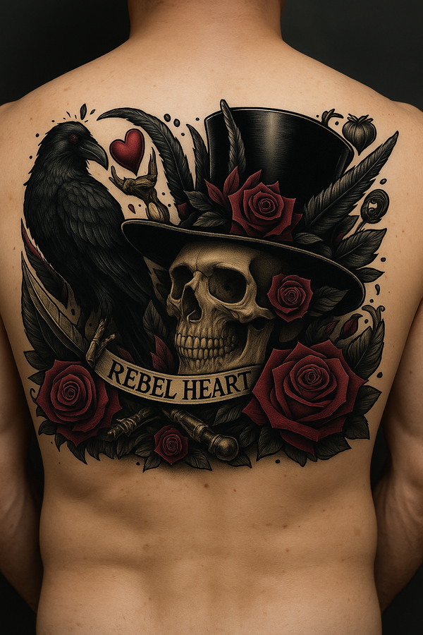 Rebel Heart Skull Raven Tattoo SVG Jpg PNG Gothic Clipart for Sublimation Cricut or Shirt Flash Tattoo Sheet or Sticker Decal DIY Art Print 