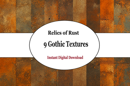 Relics of Rust Gothic Rust Texture Pack 9 Digital Grunge Backgrounds for Scrapbooking Junk Journals Crafts Steampunk and DIY Art Projects

The Relics of Rust Gothic Rust Texture Pack includes 9 high-resolution digital grunge backgrounds designed for scrapbooking, junk journals, steampunk art, and mixed media crafts. Each background is layered with rich, textured rust patterns, oxidized metal details, and distressed elements that evoke a dark, gothic industrial aesthetic. These textures are ideal for digital