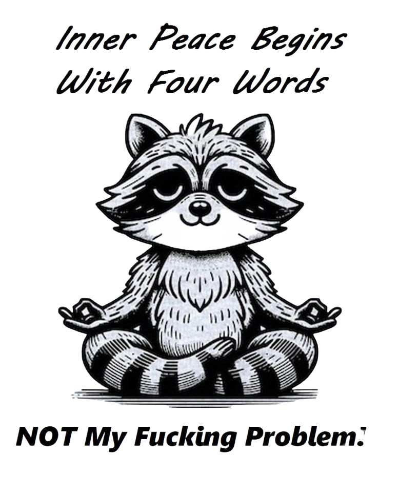 Inner Peace Begins With Four Words PNG, Funny Sarcastic Quote Raccoon - AI Created One of a Kind Digital Download Print - Junk Journal Page