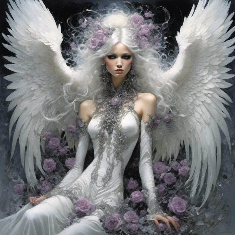 White haired Angel of Ascension One Of A Kind Printable Dark Art Fantasy