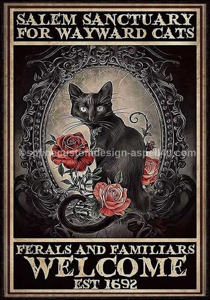 Salem Sanctuary for Wayward Cats Black AI Created One of a Kind Digital Download Canvas Poster Wall Art DIY Printable Make Your Own Crafts