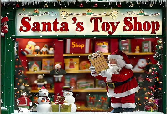 Santa Toy Shop Christmas Backdrop AI Created Digital Download Use For Canvas Poster Wall Art Print DIY Printable Gift Make Your Own Crafts
