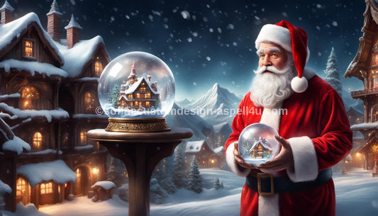 Santa with a Snow Globe AI Created One of a Kind Digital Download Canvas Poster Wall Art DIY Printable Gift Make Your Own Crafts