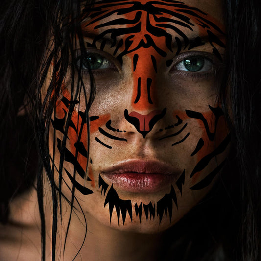 Set of 2 Leopard and Tiger Face Temporary Face Tattoo Digital Downloads to Print Use for Halloween or Craft Project Scrapbook Decor Easy DIY
