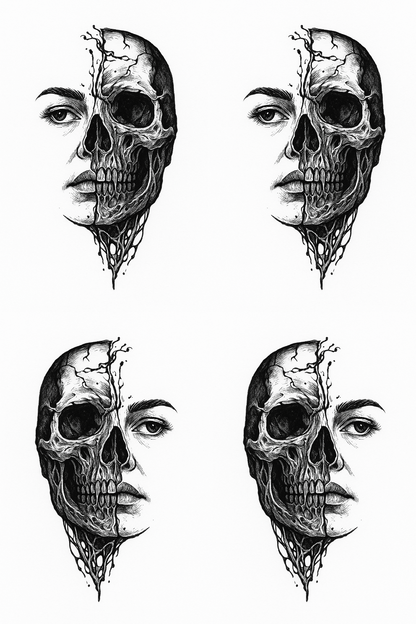 Realistic Skull Temporary Tattoo Horror Cosplay Body Art Hyper-detailed DIY skull tattoo design for horror cosplay statement piece