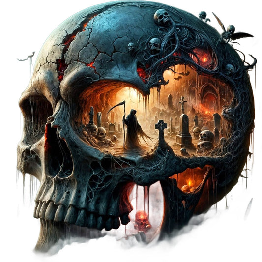 Skull Cutaway Black Cat Waterfall Coven Wicca Art - AI Created Transparent Background High Res - Digital Download Cottage Core Craft Supply
