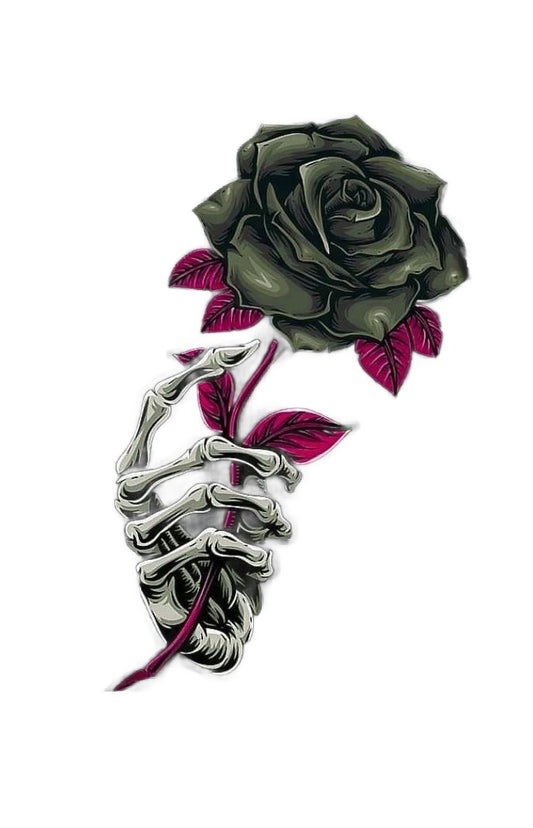 Skull Hand Holding Black Rose Cutaway - AI Created Image Transparent Background High Resolution - Digital Download Cottage Core Craft Supply