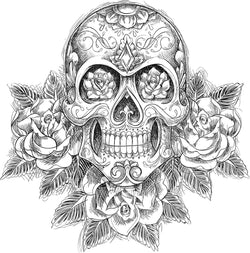 Skull Print Transparent Printable Full Sleeve and Back Large Temporary Tattoo - Custom Digital Download Design - or Adult Coloring Pages Art