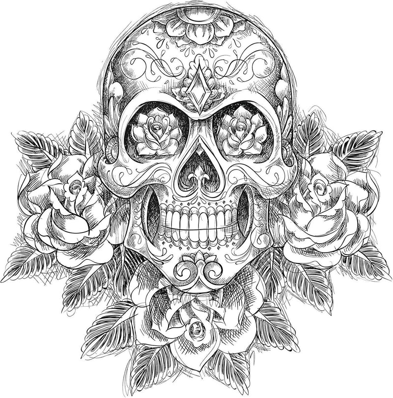 Skull Print Transparent Printable Full Sleeve and Back Large Temporary Tattoo - Custom Digital Download Design - or Adult Coloring Pages Art