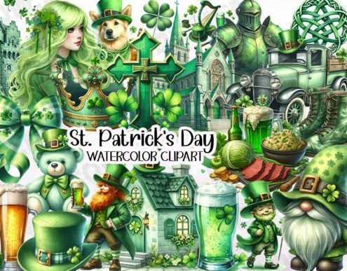 Printable Irish St. Patrick's Day Clipart PNG Sublimation Graphic Digital Sublimation Clipart Use for Junk Journal Scrapbooks Wall decor etc