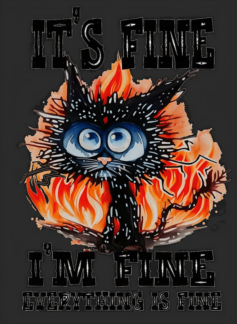 Stressed Out Black Cat Everything Is Fine It Is Fine AI Enhanced Versatile Digital Designed Instant Download Fairycore Cottagecore DIY Craft