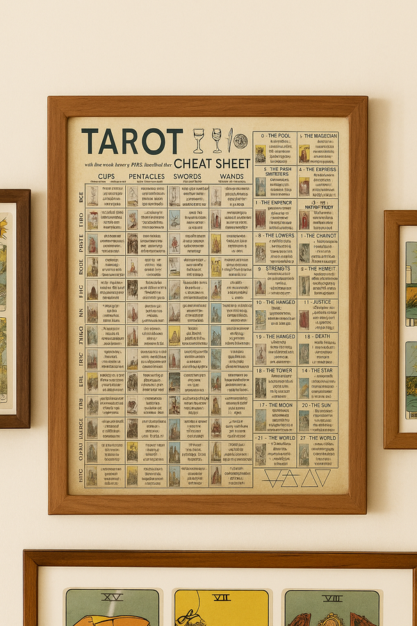 Tarot Card Meanings Cheat Sheet Vintage Witch Wicca Printable Wall Art for Divination Altar Grimoire Decor Spiritual Gift