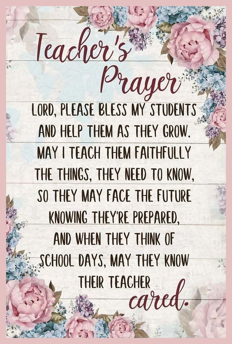 Teachers Prayer with and without Pink Border Design - AI Created One of a Kind Digital Download Art Print - Canvas Poster Art - DIY Gift