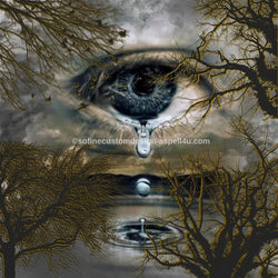 Tears Falling Down Eye in Forest over Water AI Created One of a Kind Digital Download Canvas Poster Wall Art DIY Printable DIY Craft Supply
