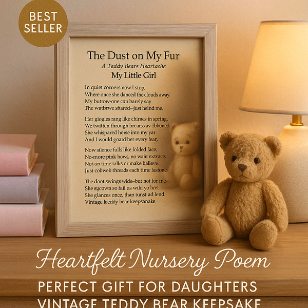 The Dust on My Fur – My Little Gir Vintage Teddy Bear Poem Print | Emotional Nursery Wall Art for Daughter’s Room | Instant Digital Download
