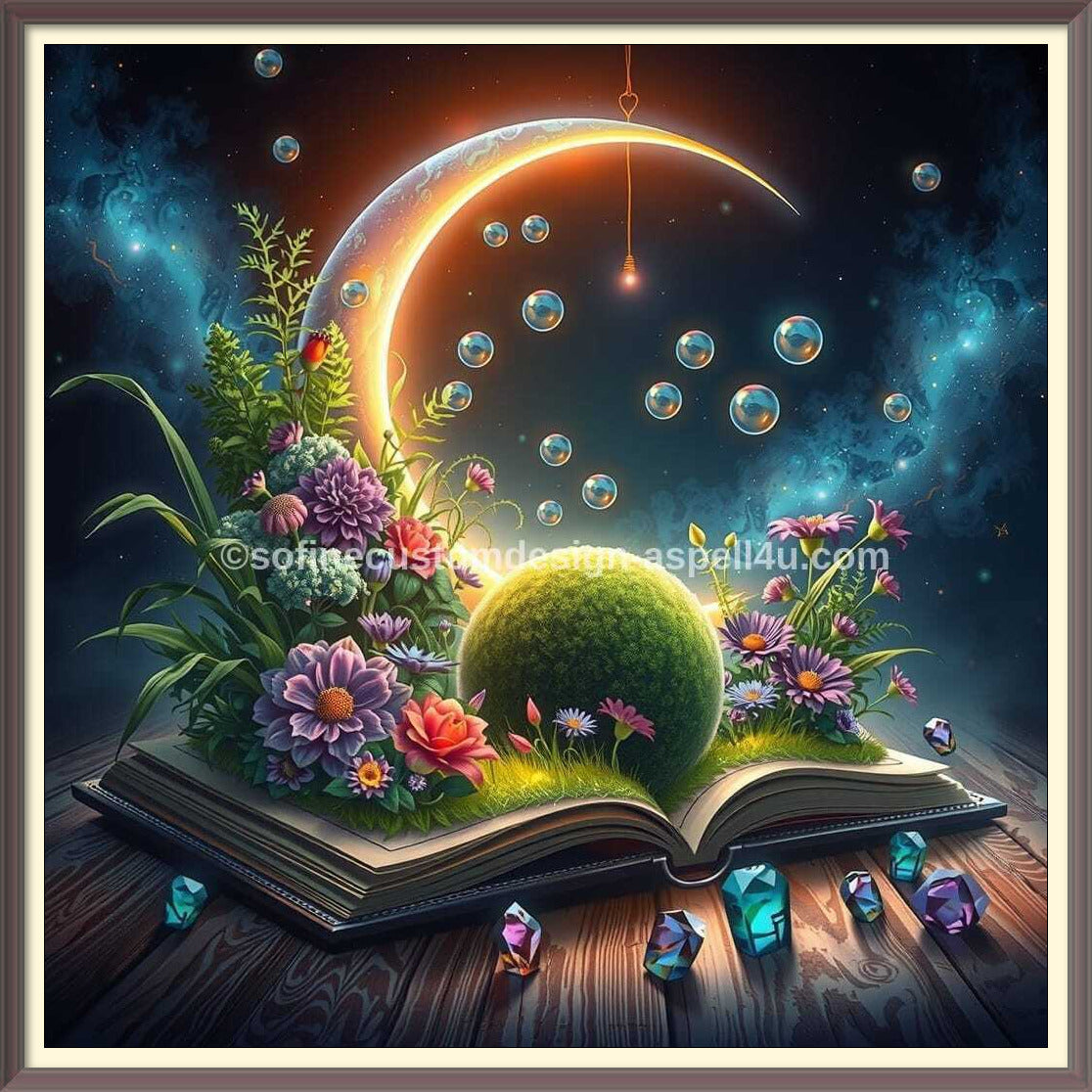 The Witching Hour Crescent Moon Open Book AI Created One of a Kind Digital Download Canvas Poster Wall Art DIY Printable DIY Craft Supply
